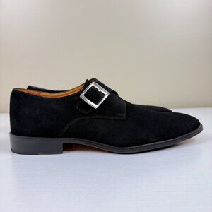 Like New Carlos Santos Black Suede Single Buckle Strap Loafer